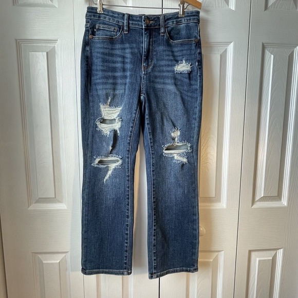 Judy Blue Jeans Womens Size 9/29 Straight Leg Distressed Blue Denim Mid Rise - Picture 1 of 12